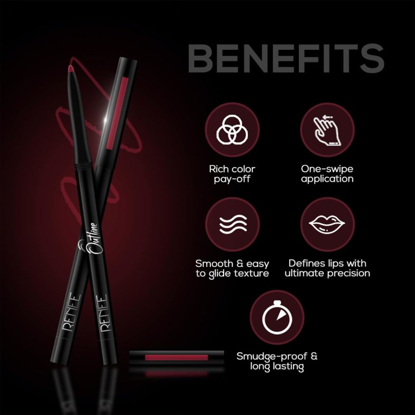 RENEE Outline Lip Liner With Built-in Sharpener 06 Amelia 0.35gm, Long Lasting & Smudge Proof, Matte Finish & Rich Color Payoff, One Swipe Application
