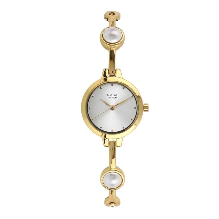 Titan Raga Quartz Analog White Dial Metal Strap Watch for Women-NS2576YM01/NT2576YM01