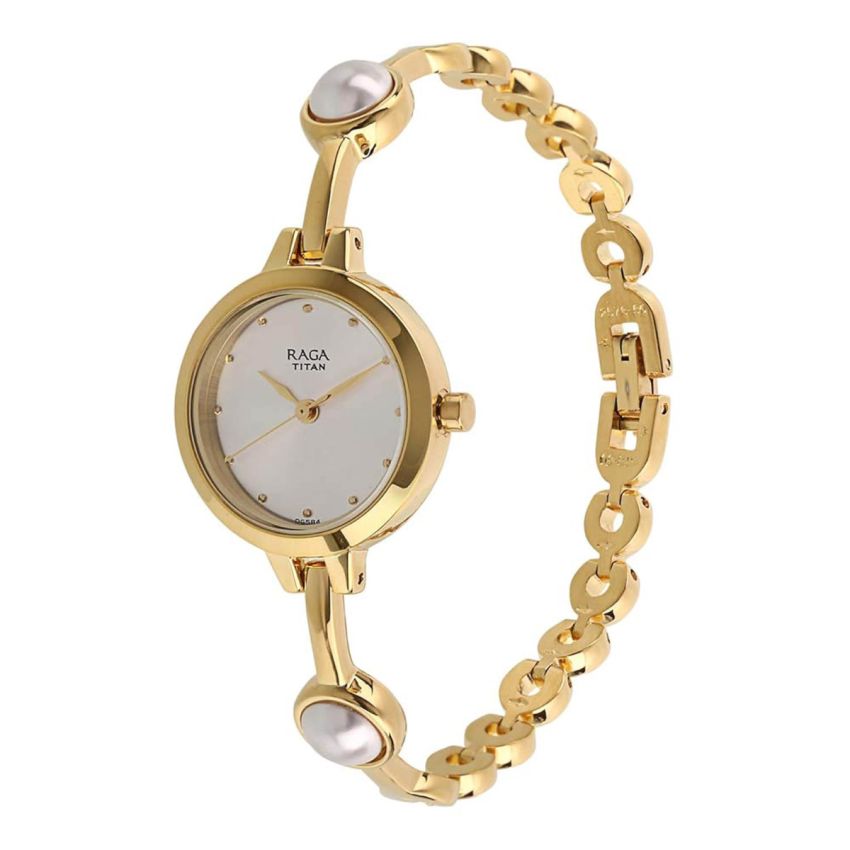 Titan Raga Quartz Analog White Dial Metal Strap Watch for Women-NS2576YM01/NT2576YM01