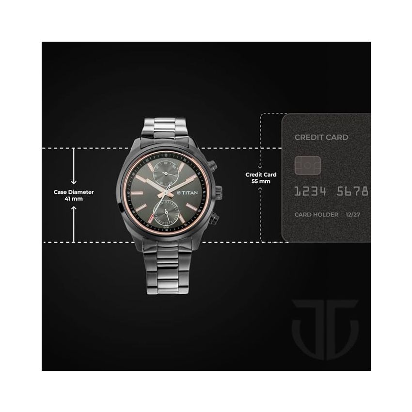 Titan Men's Metropolitan Luxe: Multifunction Mono black Dial with Two-Tone Stainless Steel Bracelet Watch-NS1733NM01/NT1733NM01