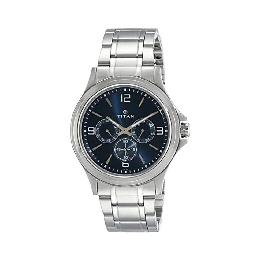 Titan Blue Dial Quartz Multifunction Stainless Steel Strap Watch for Men-NS1698SM02