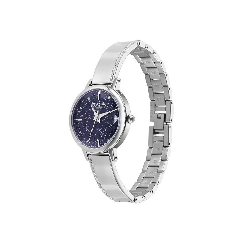Titan Raga Showstopper Quartz Analog Blue Dial Metal Strap Watch for Women-95267SM01/NT95267SM01