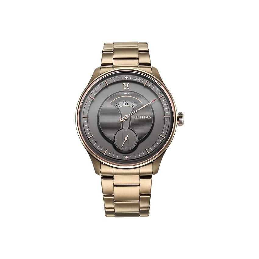 Titan Regalia Quartet Brown Dial Analog Stainless Steel Strap Watch for Men-NS1890QM01/NT1890QM01