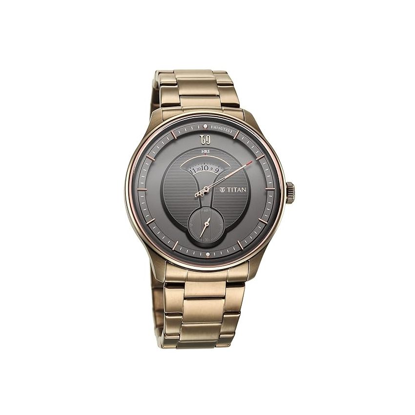 Titan Regalia Quartet Brown Dial Analog Stainless Steel Strap Watch for Men-NS1890QM01/NT1890QM01