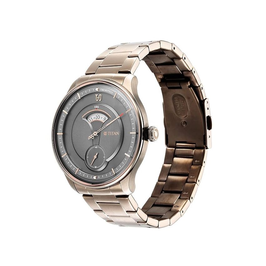 Titan Regalia Quartet Brown Dial Analog Stainless Steel Strap Watch for Men-NS1890QM01/NT1890QM01