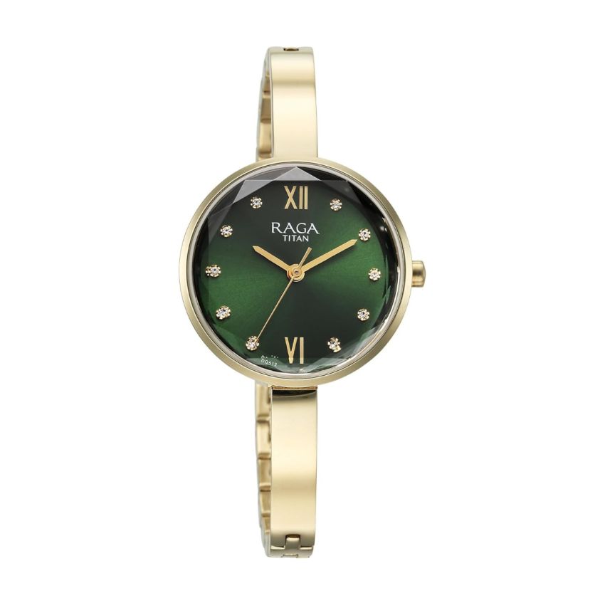 Titan Raga Showstopper Quartz Analog Green Dial Metal Strap Watch for Women-95271YM01/NT95271YM01