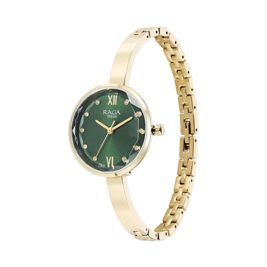 Titan Raga Showstopper Quartz Analog Green Dial Metal Strap Watch for Women-95271YM01/NT95271YM01