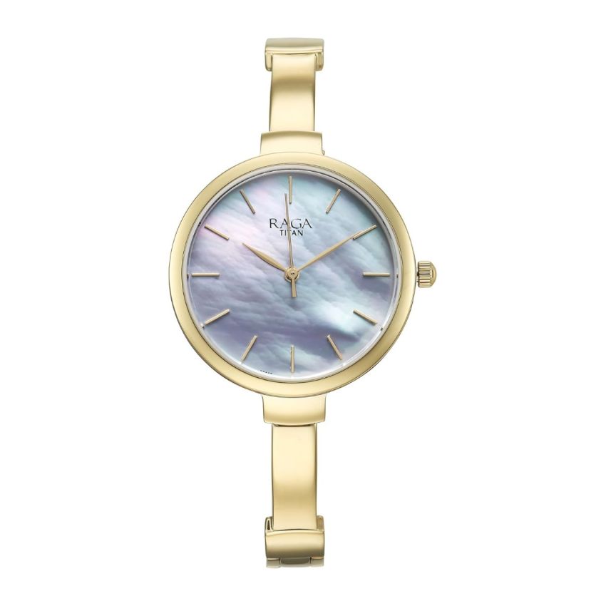 Titan Raga Showstopper Quartz Analog Mother of Pearl Dial Metal Strap Watch for Women-95273YM01/NT95273YM01