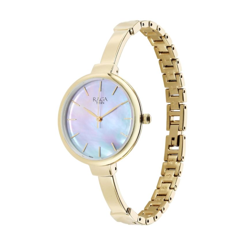 Titan Raga Showstopper Quartz Analog Mother of Pearl Dial Metal Strap Watch for Women-95273YM01/NT95273YM01