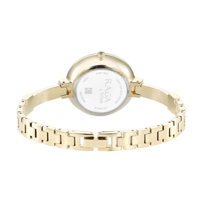 Titan Raga Showstopper Quartz Analog Mother of Pearl Dial Metal Strap Watch for Women-95273YM01/NT95273YM01