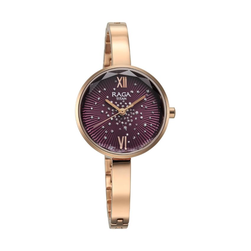 Titan Raga Showstopper Quartz Analog Purple Dial Metal Strap Watch for Women-NS95271WM01/NT95271WM01