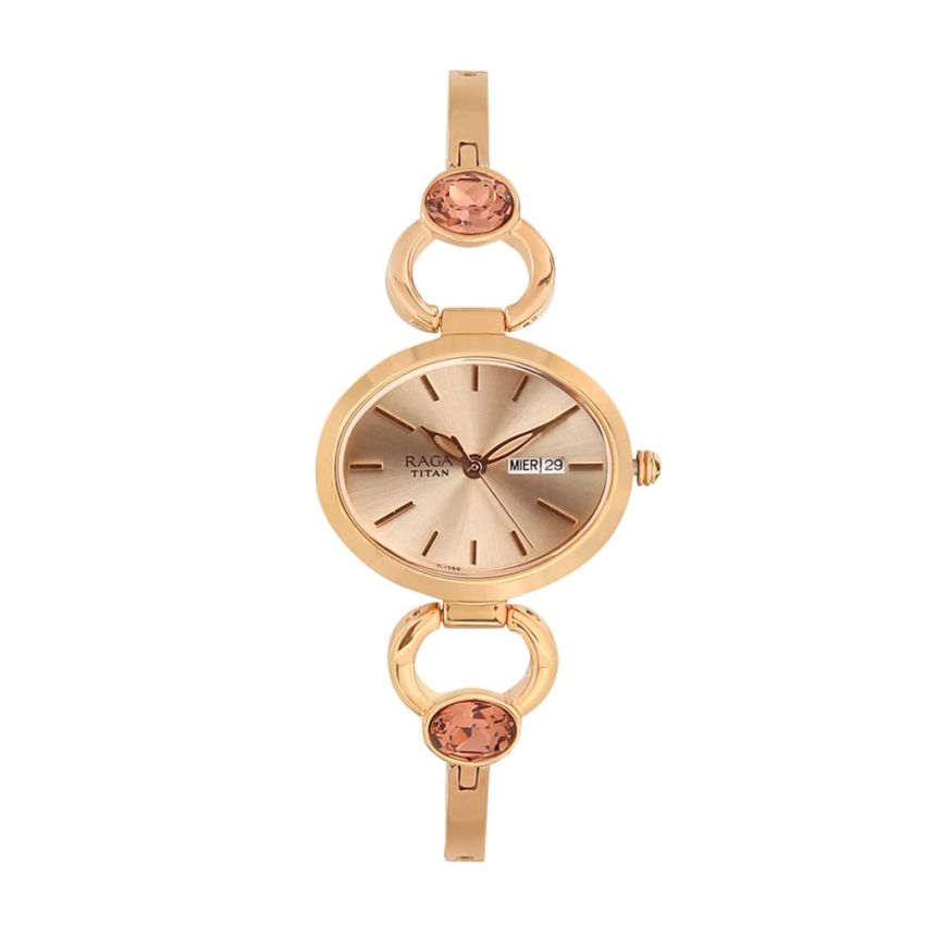 Titan Raga Viva Rose Gold Dial Analog with Day and Date Metal Strap Watch for Women-NS2621WM01/NT2621WM01
