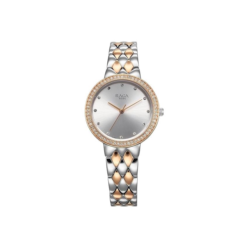 Titan Raga Showstopper Quartz Analog Silver Dial Metal Strap Watch for Women-NS95282KM01/NT95282KM01