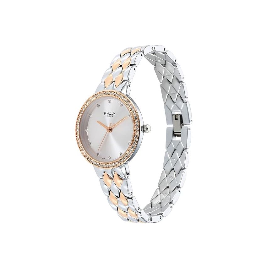 Titan Raga Showstopper Quartz Analog Silver Dial Metal Strap Watch for Women-NS95282KM01/NT95282KM01