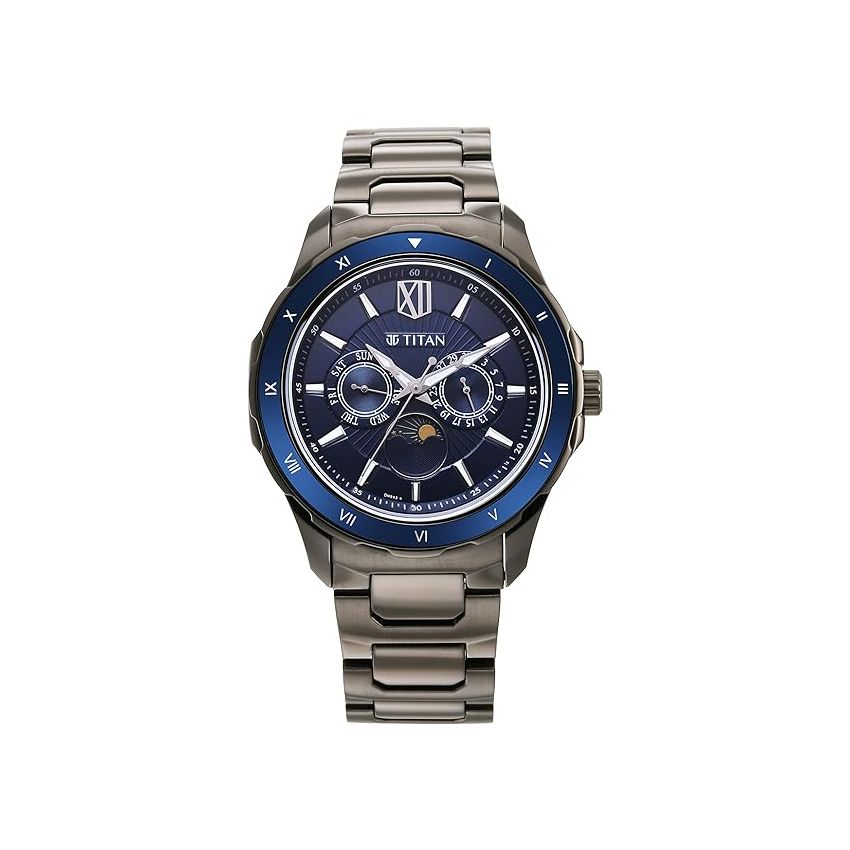 Titan Regalia Premium Blue Dial Stainless Steel Strap Watch for Men-NS1688KM07/NT1688KM07
