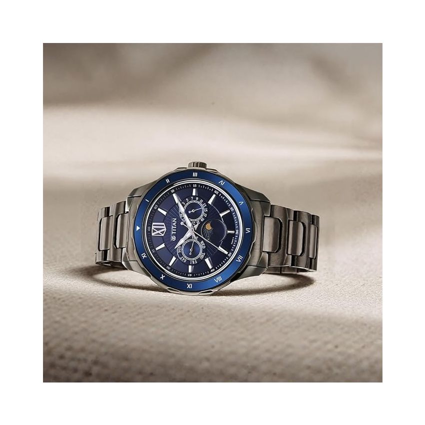 Titan Regalia Premium Blue Dial Stainless Steel Strap Watch for Men-NS1688KM07/NT1688KM07