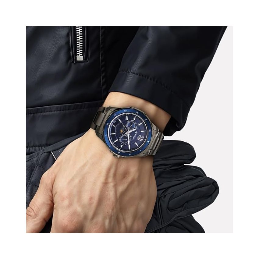 Titan Regalia Premium Blue Dial Stainless Steel Strap Watch for Men-NS1688KM07/NT1688KM07