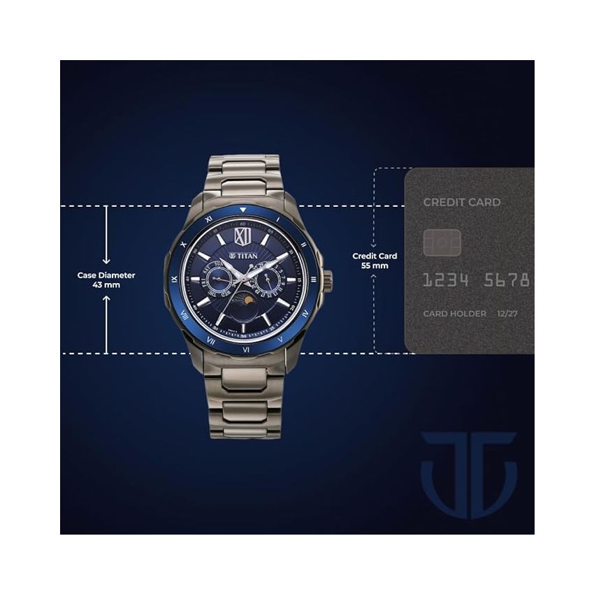 Titan Regalia Premium Blue Dial Stainless Steel Strap Watch for Men-NS1688KM07/NT1688KM07