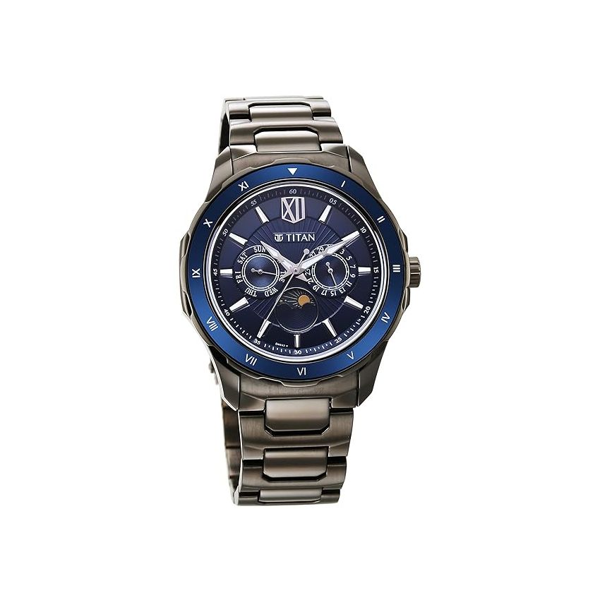 Titan Regalia Premium Blue Dial Stainless Steel Strap Watch for Men-NS1688KM07/NT1688KM07