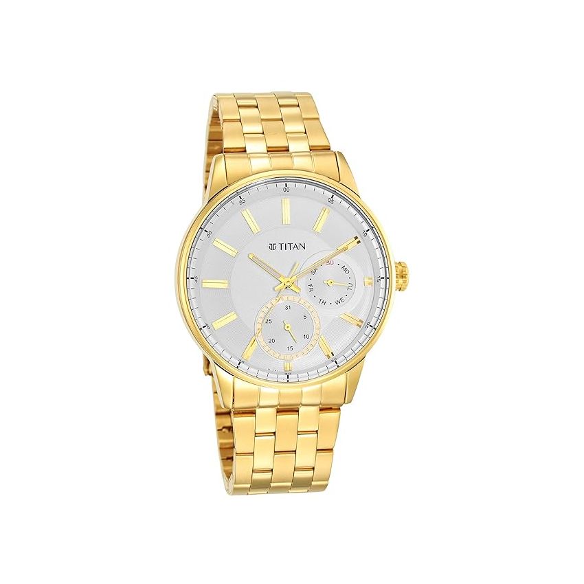 Titan Regalia Quartz Analog White Dial Stainless Steel Strap Watch for Men-NS9441YM01/NT9441YM01