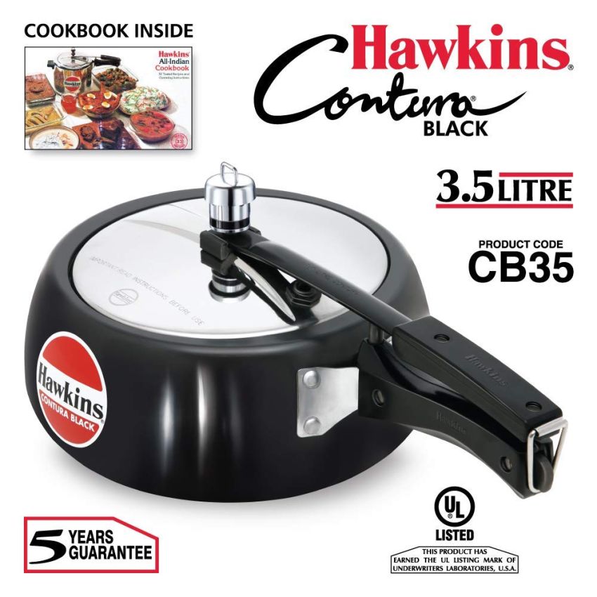 Hawkins Hard Anodised Contura Inner Lid Pressure Cooker Combo Set, Black (2 litre and 3.5 litre)