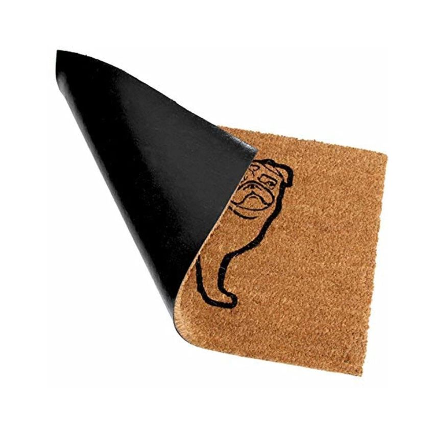 Onlymat Natural Coir, Anti-Skid PVC Back Printed Thick Weatherproof Large Entryway Rug Doormat with Black Color Pug Imprint (75cm x 1.5cm x 45cm)