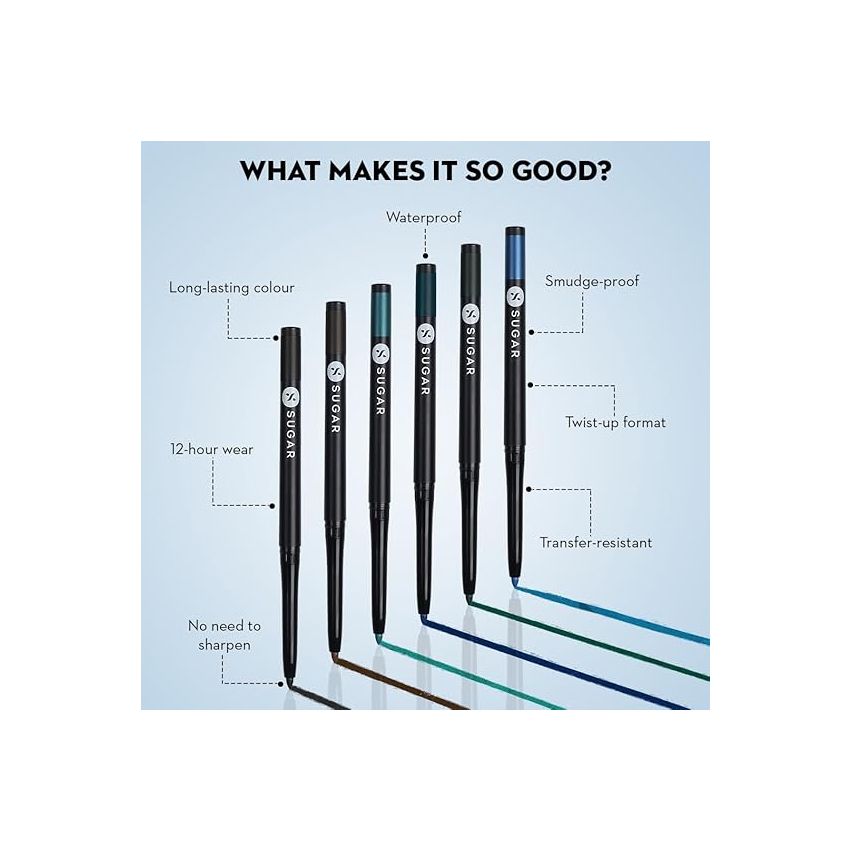 SUGAR Cosmetics Kohl of Honour Intense Kajal | Upto 12 hrs | Smudge Proof & Waterproof Kajal | Matte Finish | Twist Up Kajal Pencil | Paraben Free - Aqua Lung