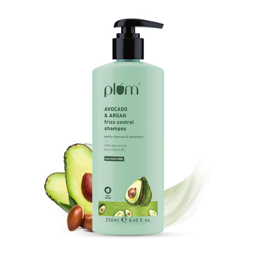 Plum Avocado & Argan Frizz Control Shampoo | for Curly, Wavy & Frizzy Hair | Sulphate & Parabens Free | with Aloe Vera Extract | Reduces Frizz, Retains Moisture & Conditions Strands | 250ml