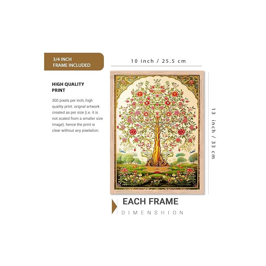 kotart wood Traditional Indian Madhubani/Pichwai Art Framed Posters for Home Living Room Bedroom Wall Decor Set of 6 (10x13 inch, Art 5)