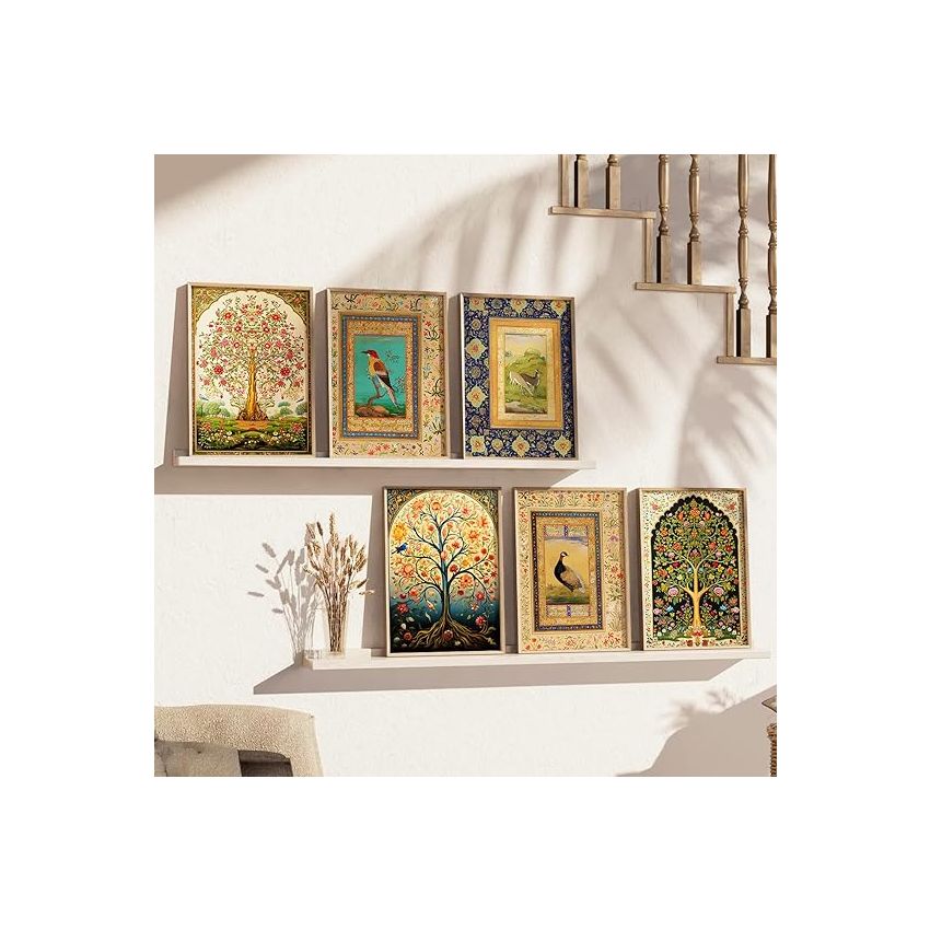 kotart wood Traditional Indian Madhubani/Pichwai Art Framed Posters for Home Living Room Bedroom Wall Decor Set of 6 (10x13 inch, Art 5)