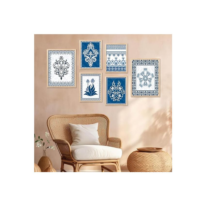 kotart - Traditional Wall Poster With Frames For Wall Hanging | Wall Paintings For Wall Decor For Living Room, Bedroom, Wall Frames Set Of 6 Art (H)