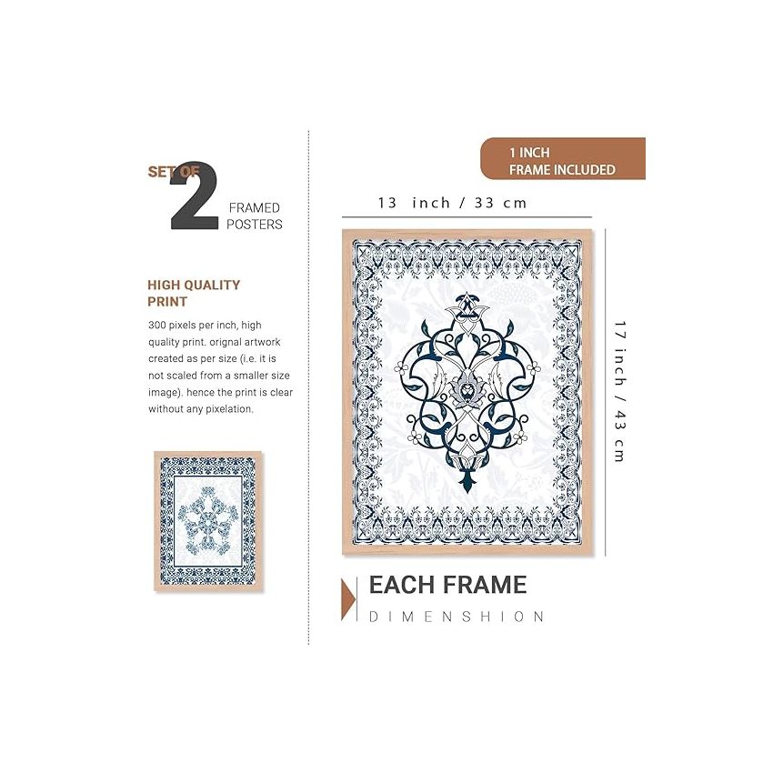 kotart - Traditional Wall Poster With Frames For Wall Hanging | Wall Paintings For Wall Decor For Living Room, Bedroom, Wall Frames Set Of 6 Art (H)