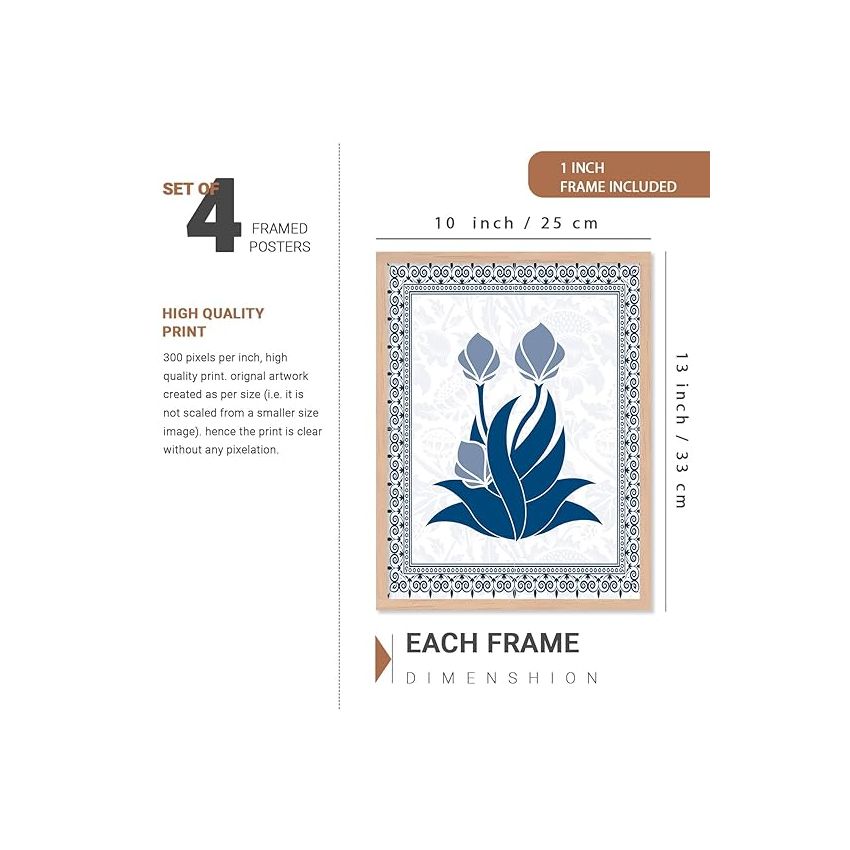 kotart - Traditional Wall Poster With Frames For Wall Hanging | Wall Paintings For Wall Decor For Living Room, Bedroom, Wall Frames Set Of 6 Art (H)