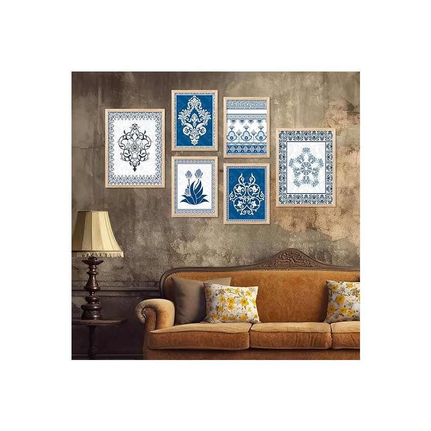 kotart - Traditional Wall Poster With Frames For Wall Hanging | Wall Paintings For Wall Decor For Living Room, Bedroom, Wall Frames Set Of 6 Art (H)