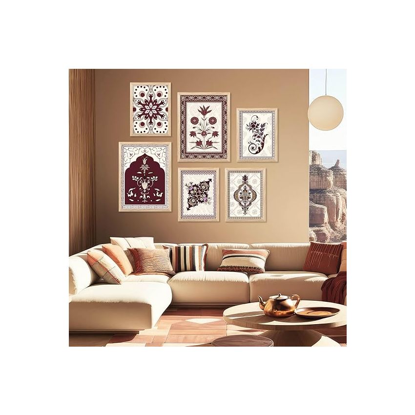 kotart - Traditional Paintings For Wall Hanging | Wall Poster With Frames For Wall Decor, Living Room, Art (F) Pack Of 6