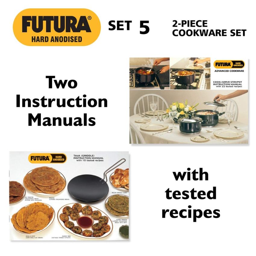 Hawkins Futura 2 Pieces Cookware Set 5 - Hard Anodised Tava and Stewpot with One Stainless Steel Lid, Black (ASET5)