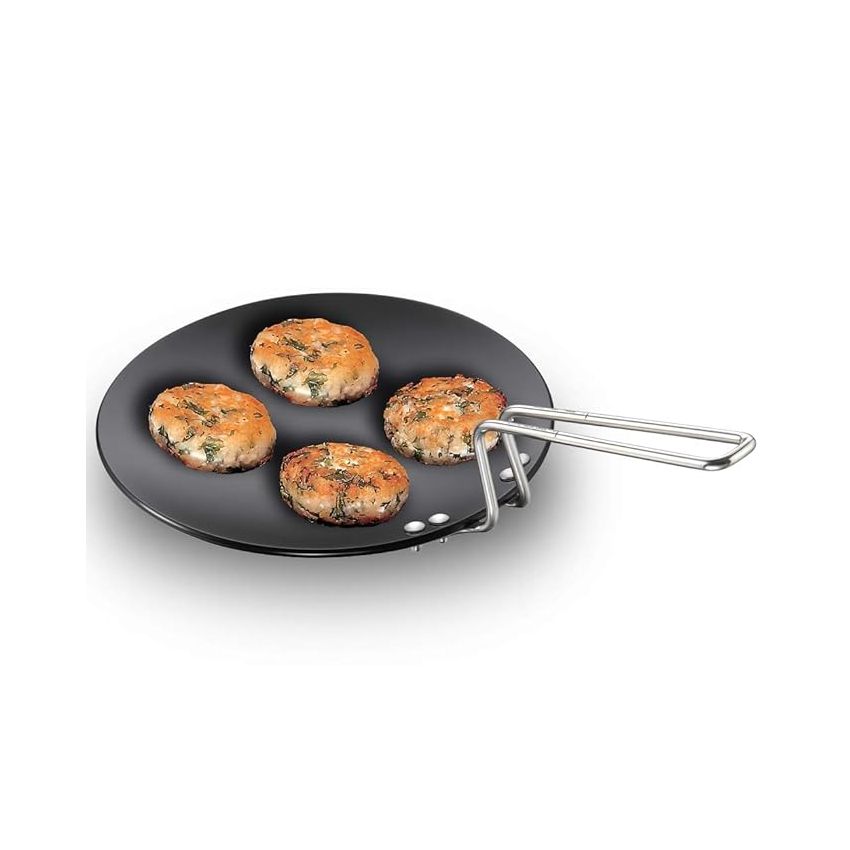 Hawkins Futura 24 cm Tava, Hard Anodised Tawa with Stainless Steel Handle, Black (AT24)