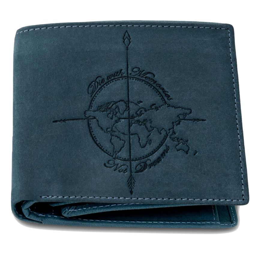 URBAN FOREST Atlas Vintage Blue World Map Leather Wallet for Men