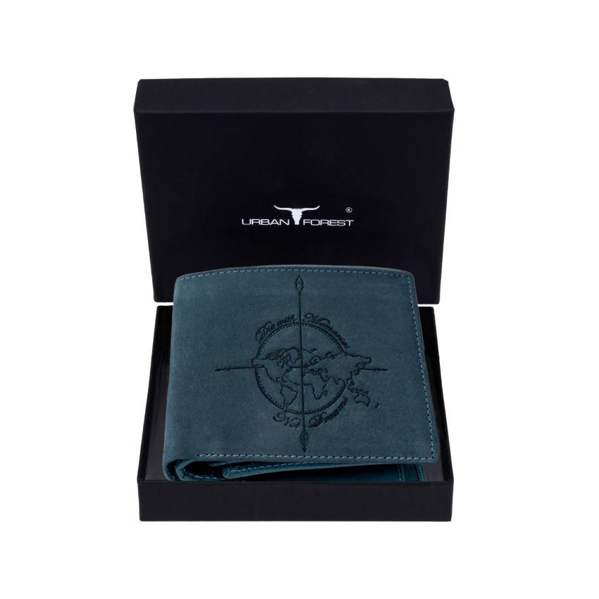URBAN FOREST Atlas Vintage Blue World Map Leather Wallet for Men