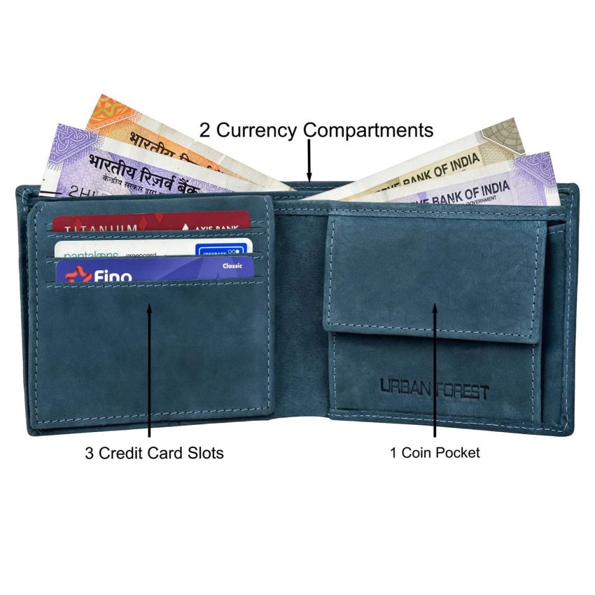 URBAN FOREST Atlas Vintage Blue World Map Leather Wallet for Men