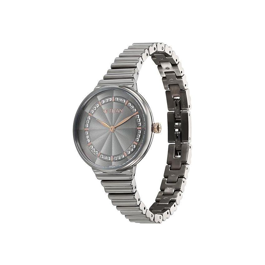 Titan Aura Quartz Analog Grey Dial Stainless Steel Strap Watch for Women-95245KM02