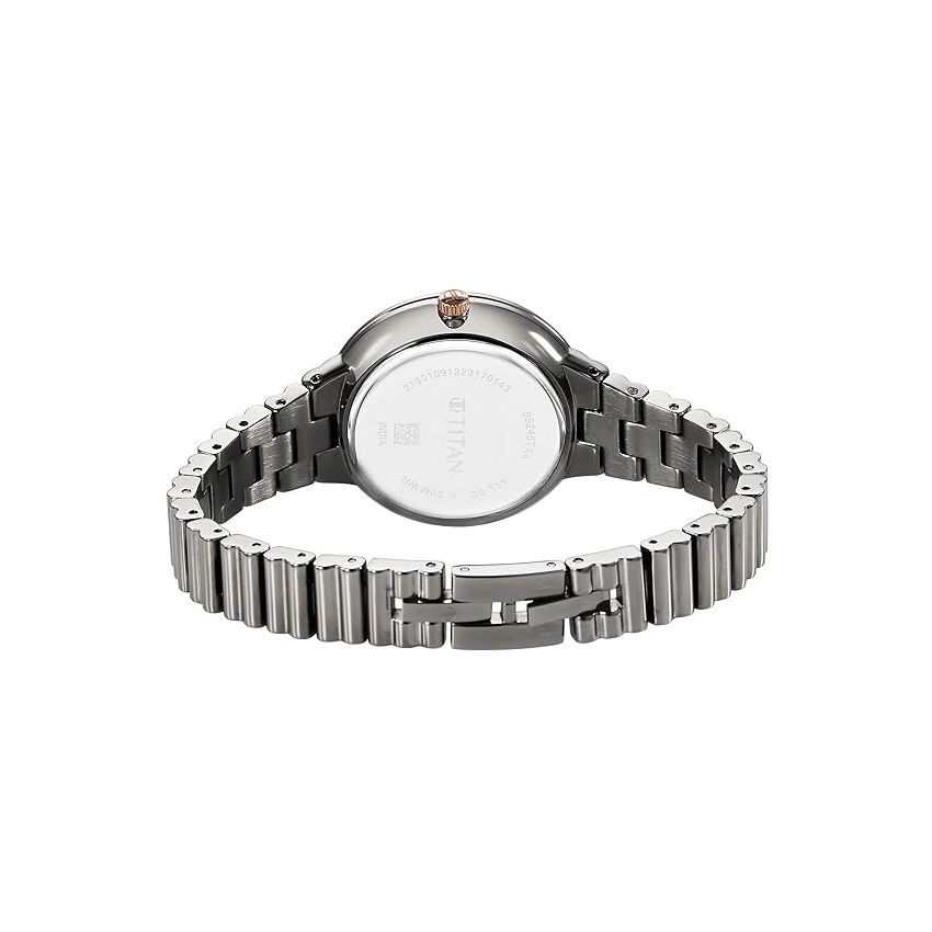 Titan Aura Quartz Analog Grey Dial Stainless Steel Strap Watch for Women-95245KM02