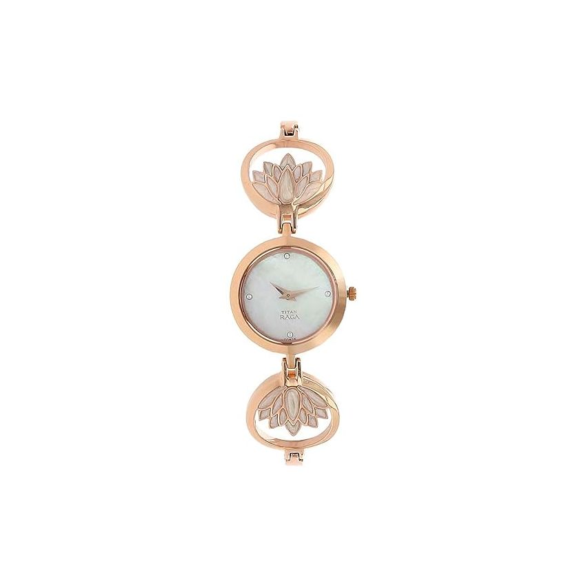 Titan Raga Moonlight Mother of Pearl Dial Women Pink Analog Watch With Metal Strap-NS2540WM03