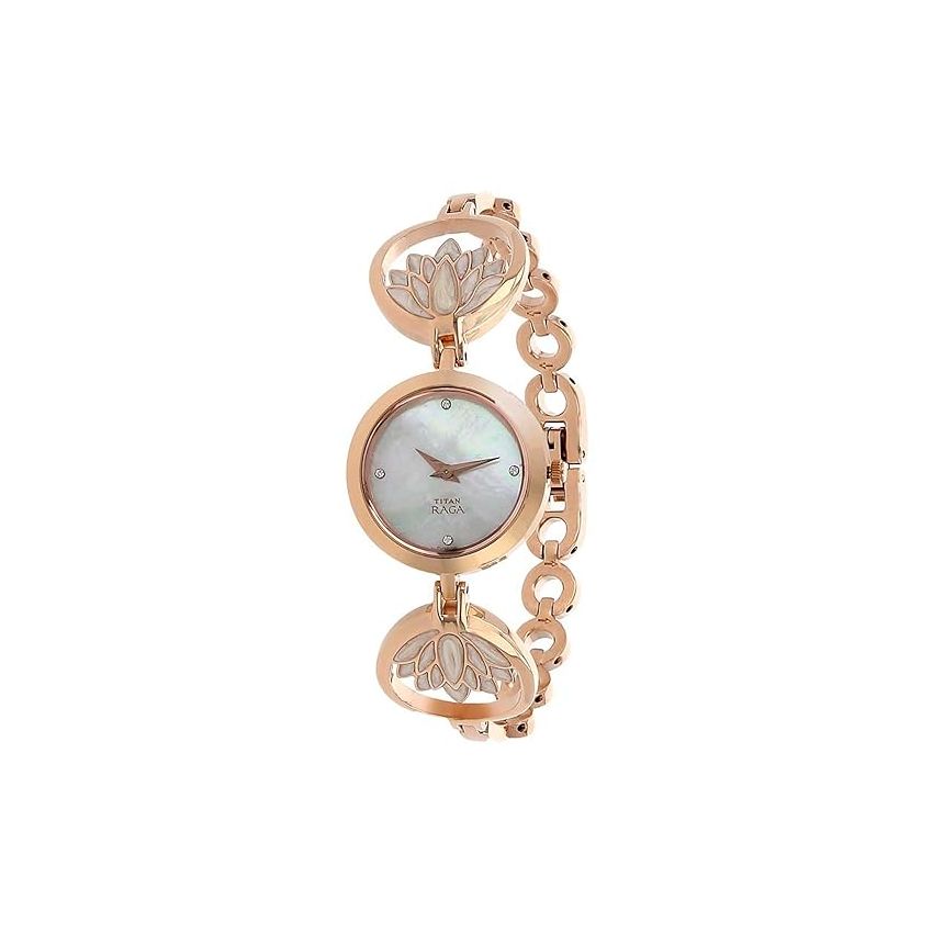 Titan Raga Moonlight Mother of Pearl Dial Women Pink Analog Watch With Metal Strap-NS2540WM03