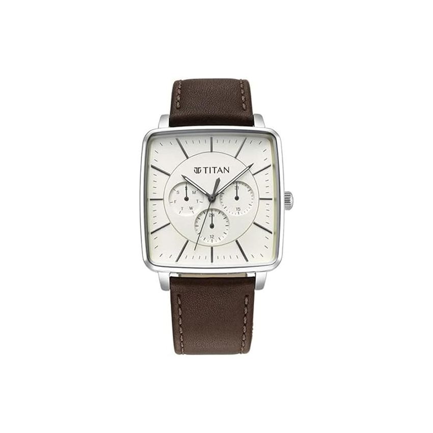 Titan Avant Garde Quartz Multifunction Silver Dial Leather Strap Watch for Men-NS90147SL01/NT90147SL01