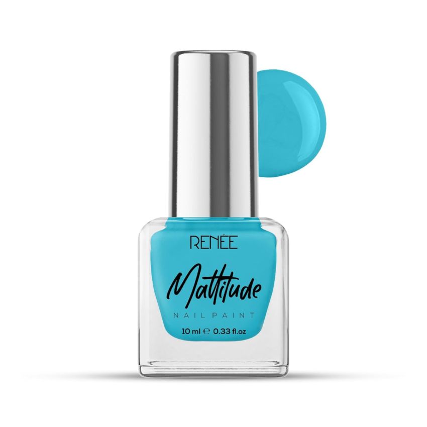 RENEE Mattitude Nail Paint- Azure Blu 10ml | Quick Drying, Matte Finish, Long Lasting, Chip resisting Formula with High coverage | Acetone & Paraben Free