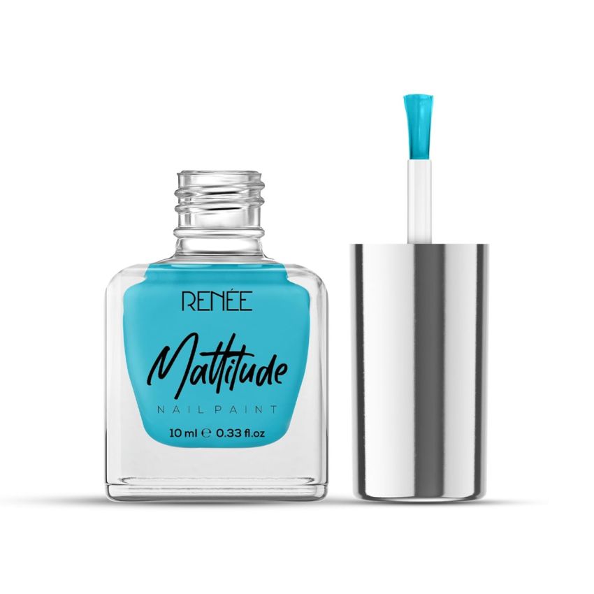 RENEE Mattitude Nail Paint- Azure Blu 10ml | Quick Drying, Matte Finish, Long Lasting, Chip resisting Formula with High coverage | Acetone & Paraben Free