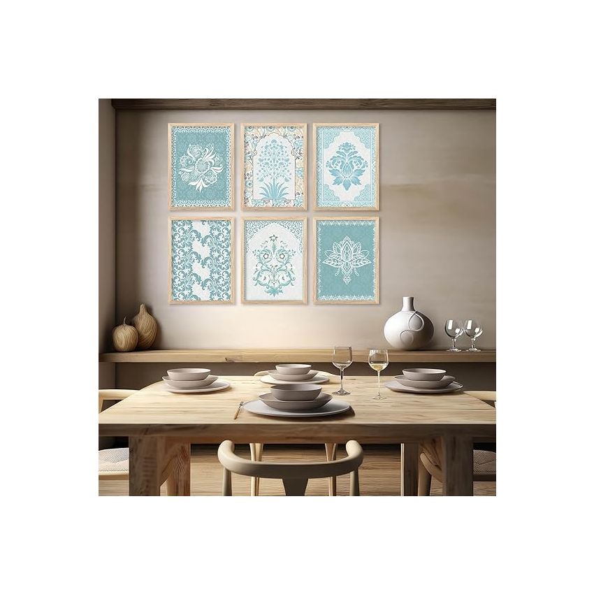 kotart - Madhubani Art Paintings with Frame for Home Decoration - Traditional Framed Painting for Living Room Bedroom Office Decor - Painting for Wall Decoration -Set of 6 (13X17 INCH, B)