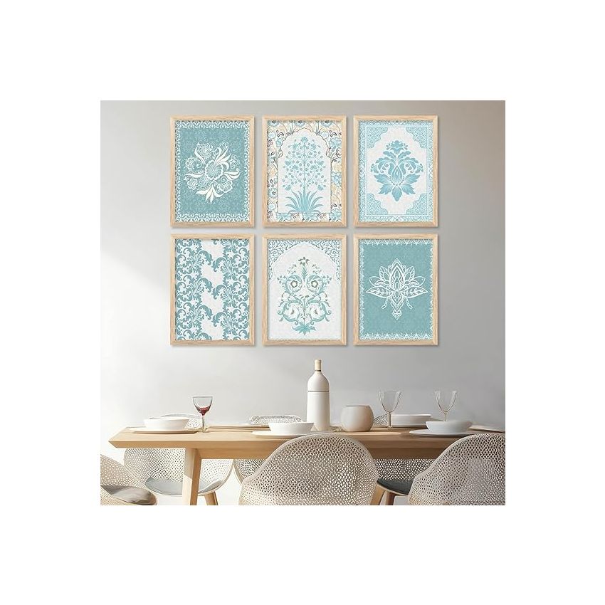 kotart - Madhubani Art Paintings with Frame for Home Decoration - Traditional Framed Painting for Living Room Bedroom Office Decor - Painting for Wall Decoration -Set of 6 (13X17 INCH, B)