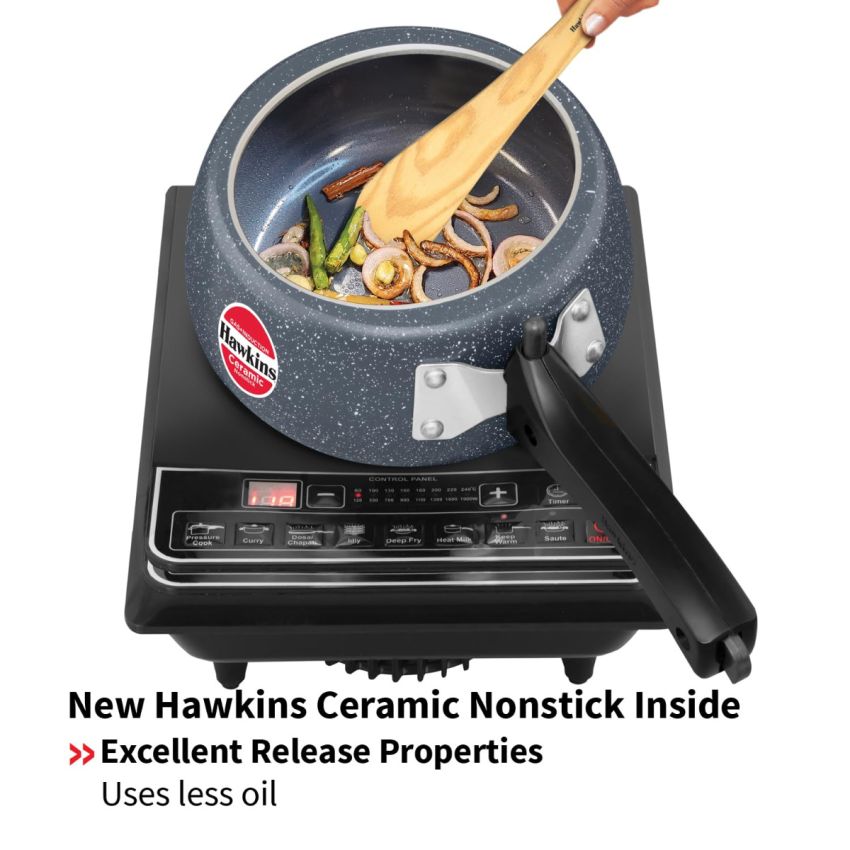 Hawkins 1.5 Litre Ceramic Nonstick Pressure Cooker, Induction Inner Lid Cooker, Granite Contura shaped Cooker, Best Cooker, Blue (ICC15)
